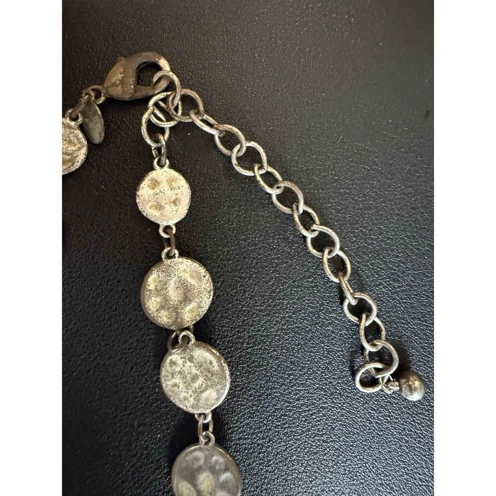 CHICO'S Vtg 90s Flat Hammered Metal Disc Necklace Silvertone  36" **NEEDS REPAIR - Picture 6 of 7